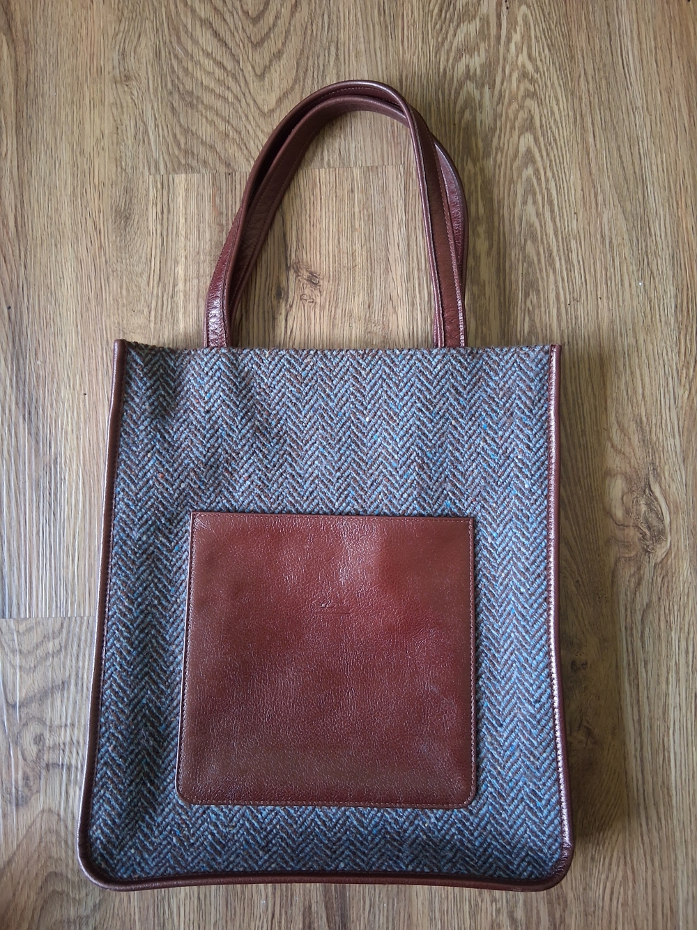 Longchamp Brown Leather-Trim Tweed Tote